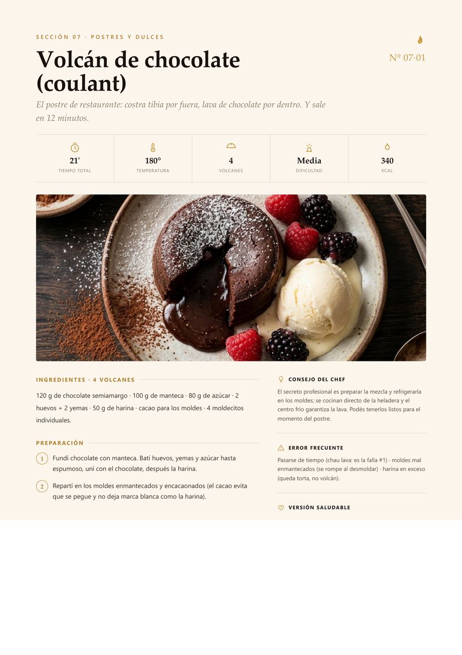 Receta de volcán de chocolate de la sección Postres y dulces